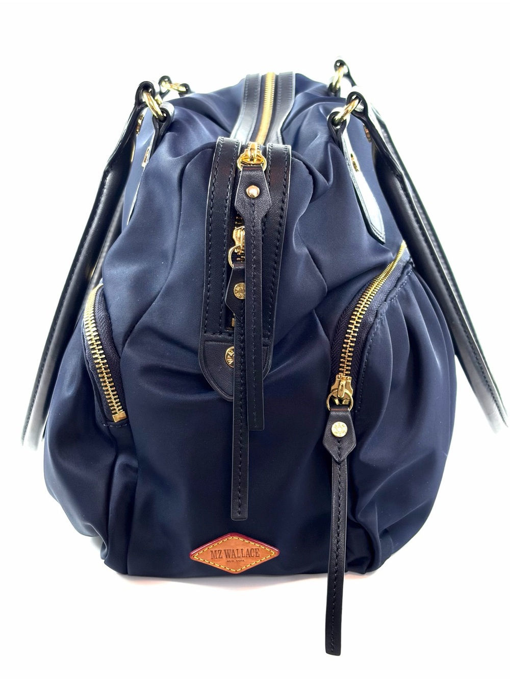 MZ Wallace Jane Bedford Navy Nylon Satchel Multi Pocket Gold Hardware w/pouch - Picture 3 of 14